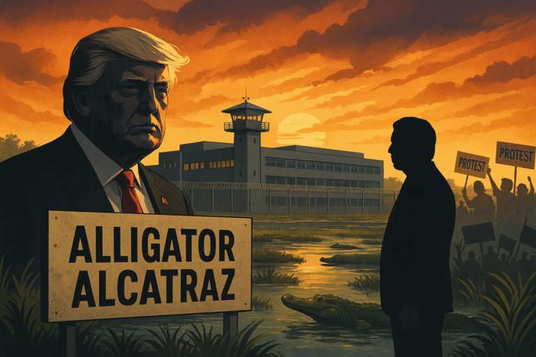 A pesar de las protestas, Trump inaugura la prisión “Alligator Alcatraz” en pleno corazón de los Everglades, Fla.