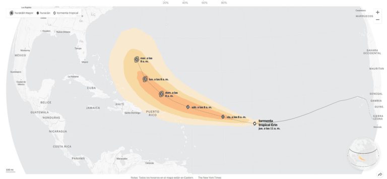 Posición y seguimiento actual de la Tormenta Tropical Erin