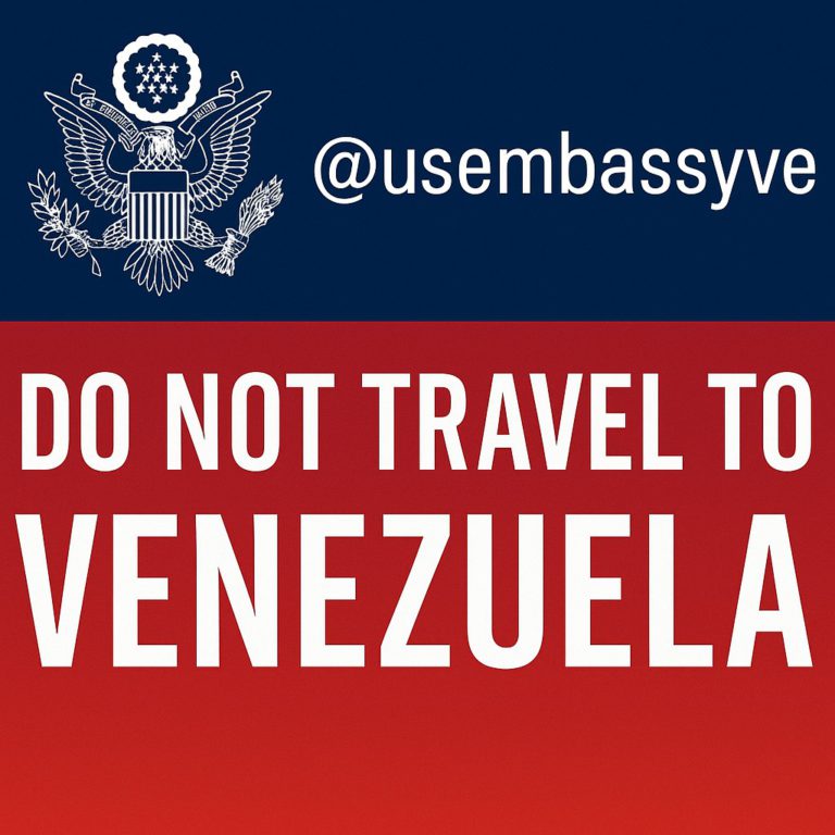 Embajada de EE. UU. en Venezuela exhorta a sus ciudadanos a evitar viajes al país